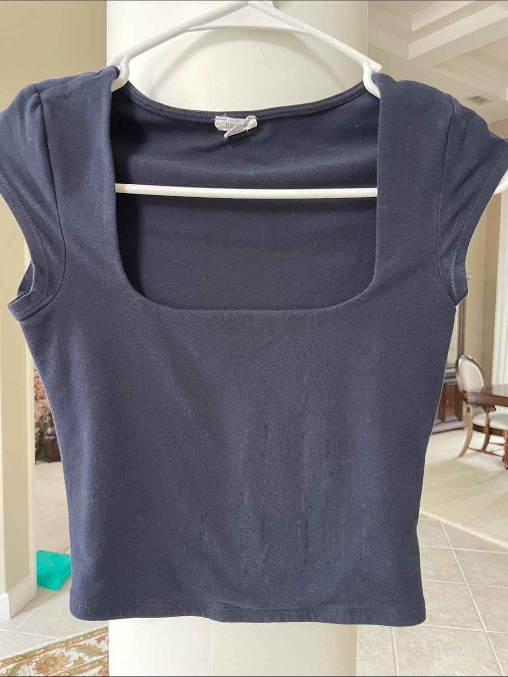 Garage XS Square Neck Short Sleeve Top - Navy